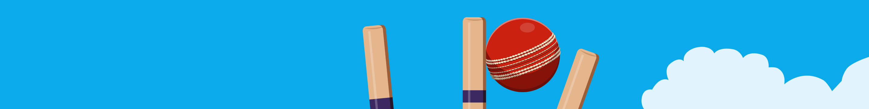 10/10 cricket betting experience. Cricket bat next to a cricket ball forming a styalized 10bet logo.